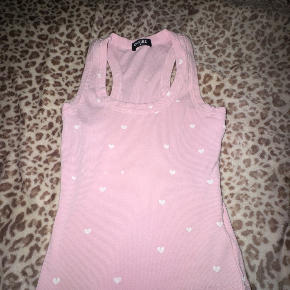 CHICME Pink Heart Print Racerback Tank Top